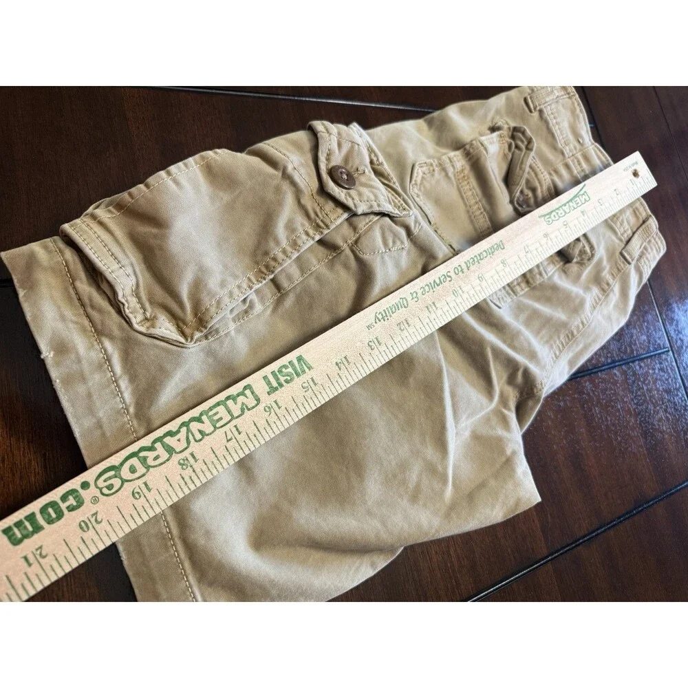 🔥American Eagle Cargo Shorts Mens 30 Khaki Beige Longer Length Y2K Extreme Flex